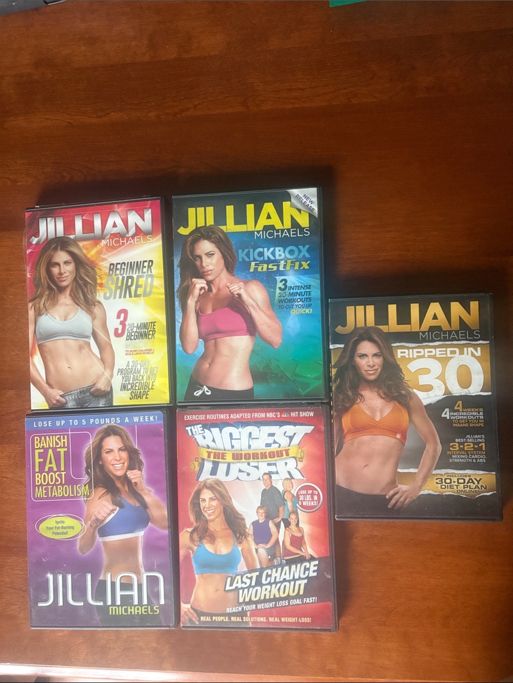 Jillian Michaels 5 DVD’s, 12 workouts.